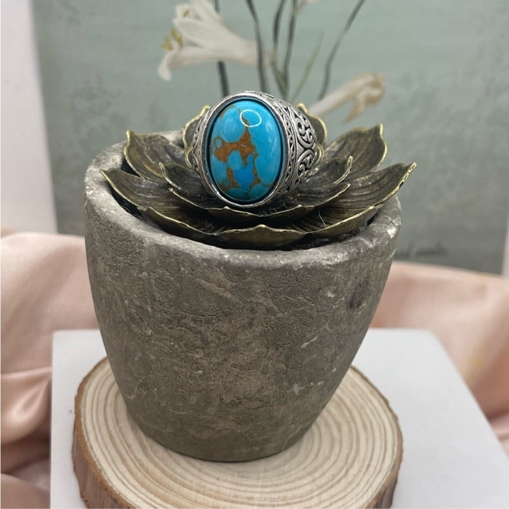 BOHEMIAN COLORFUL BLUE STONE SILVER RING